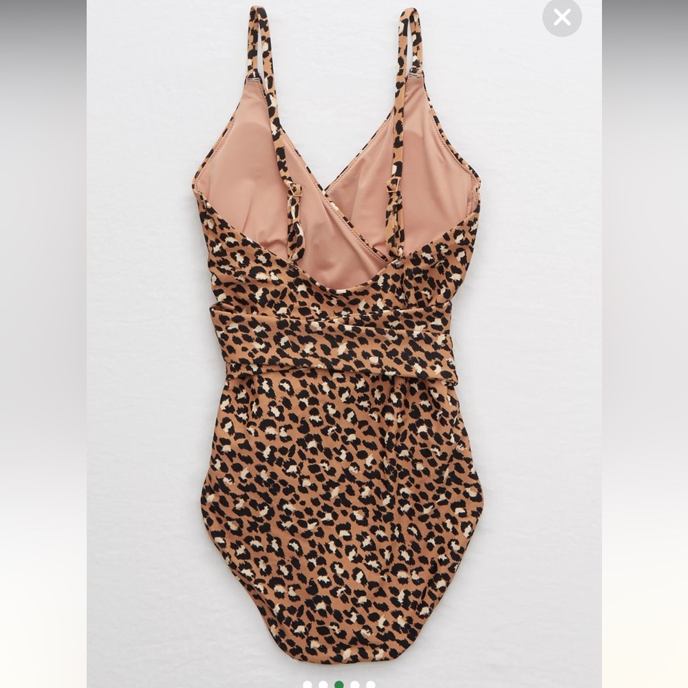 aerie Leopard Print Cutout One-Piece Swimsuit in Tan and Black - Picture 3 of 6